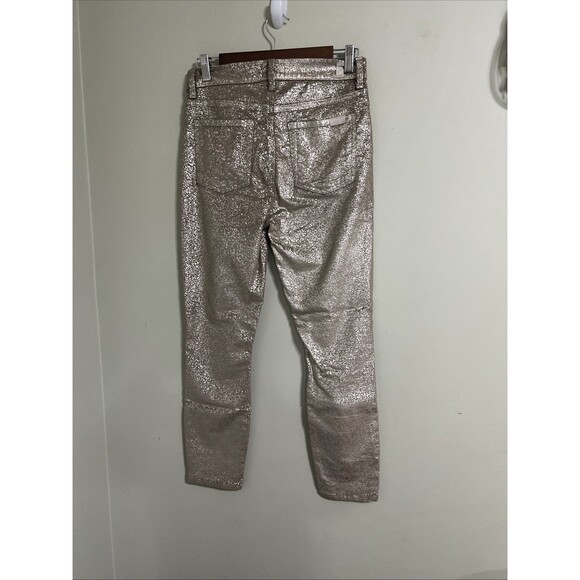 7 For All Mankind Jeans Womens 28  High Waist Skinny Ankle Metallic Velvet Gold - Picture 3 of 8